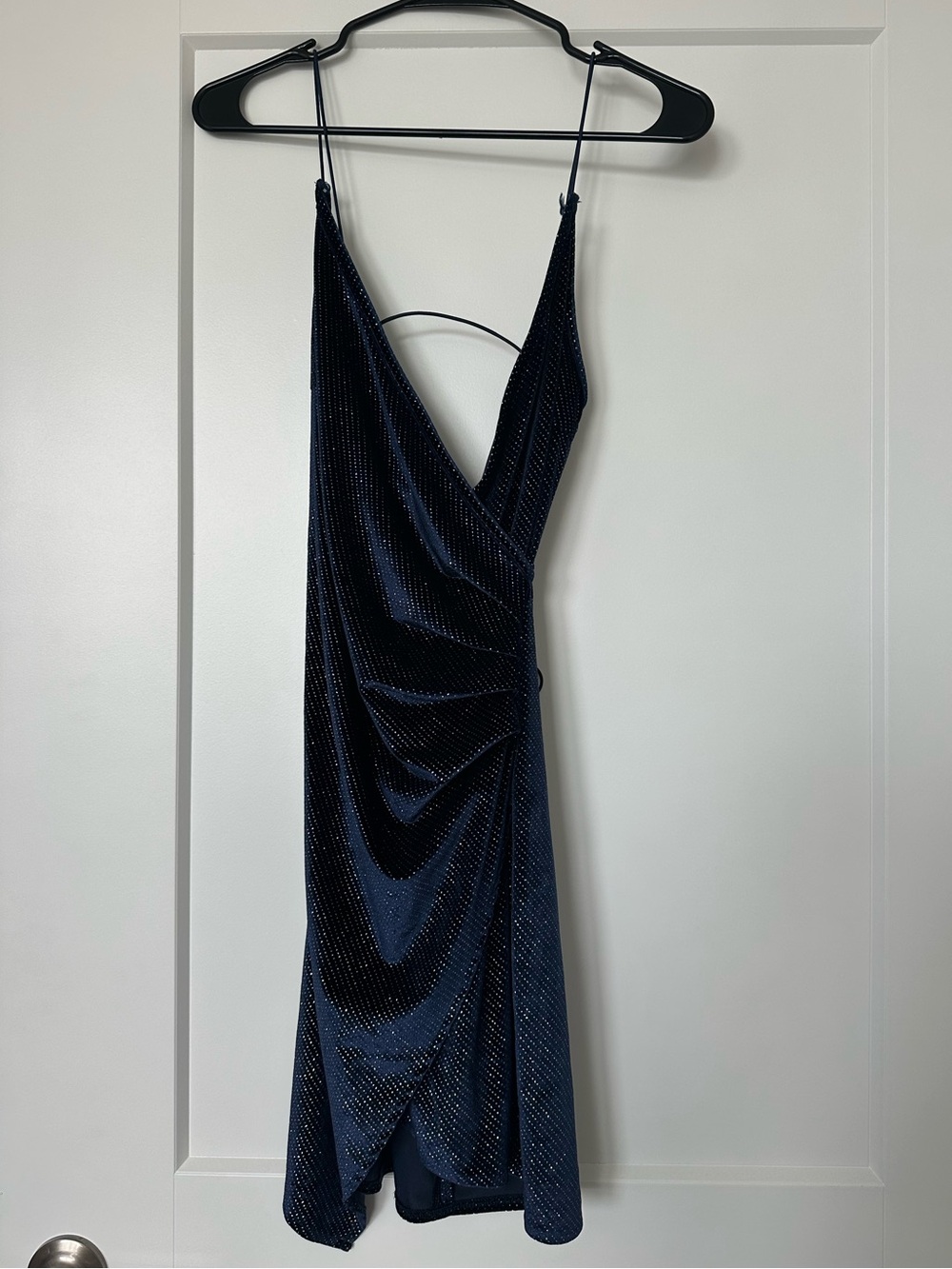 Luxxel Navy Sparkle Mini Dress with Spaghetti Straps